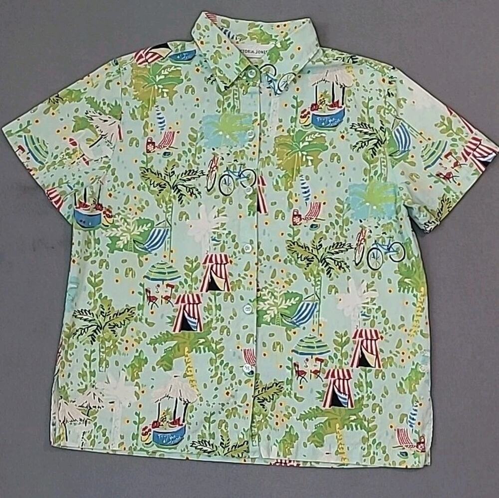Vintage Victoria Jones Women Hawaiian Button Shirt Tropical Colorful Floral M